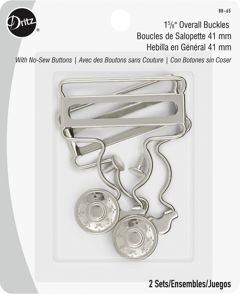 Chargez l'image dans la visionneuse de la galerie, 88-65|Dritz 1-5/8" Overall Buckles with No-Sew Buttons, Nickel, 2 pc