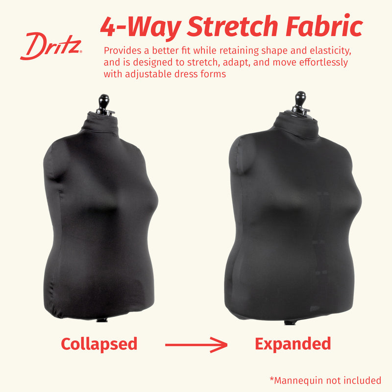 Chargez l'image dans la visionneuse de la galerie, 653162|Dritz Dress Form Fabric Cover, Black, 4-Way Stretch 100% Polyester, Large