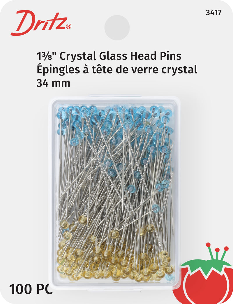 Chargez l'image dans la visionneuse de la galerie, 3417|Dritz Crystal Glass Head Pins, Blue & Yellow, 100 pc, 1-3/8"