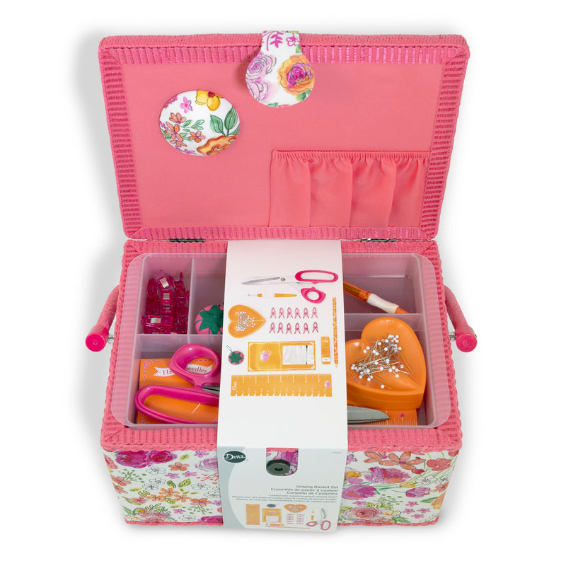Chargez l'image dans la visionneuse de la galerie, Z10459|Dritz Sewing Basket Kit, Pink & Orange, Large