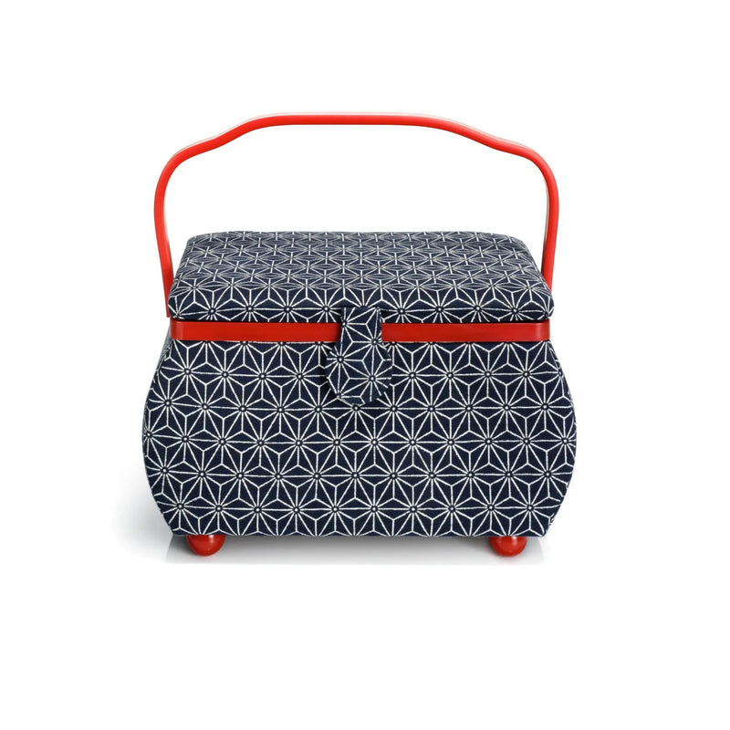 Chargez l'image dans la visionneuse de la galerie, 612031|Prym Curved Sewing Basket, Large, Navy & Red Geometric