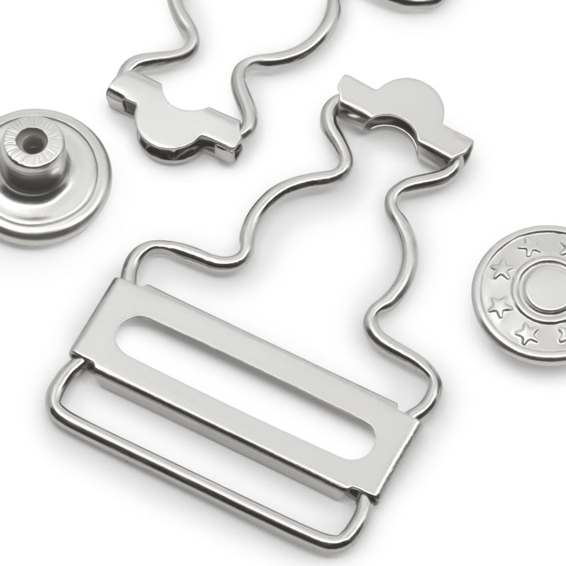 Chargez l'image dans la visionneuse de la galerie, 7-65|Dritz 1" Overall Buckles with No-Sew Buttons, Nickel, 2 pc