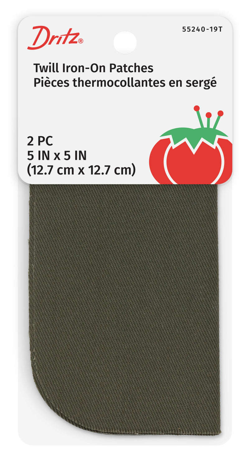 Chargez l'image dans la visionneuse de la galerie, 55240-19T|Dritz Twill Iron-On Patches, 5" x 5", 2 pc, Olive