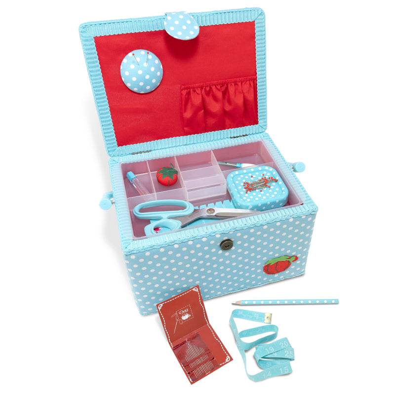 Chargez l'image dans la visionneuse de la galerie, Z10458|Dritz Sewing Basket Kit, Aqua Dots, Large