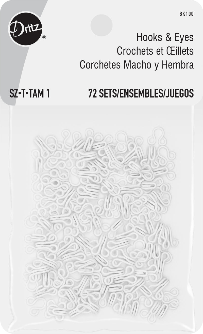 Chargez l'image dans la visionneuse de la galerie, BK100|Dritz Hooks & Eyes, Size 1, 72 Sets, White