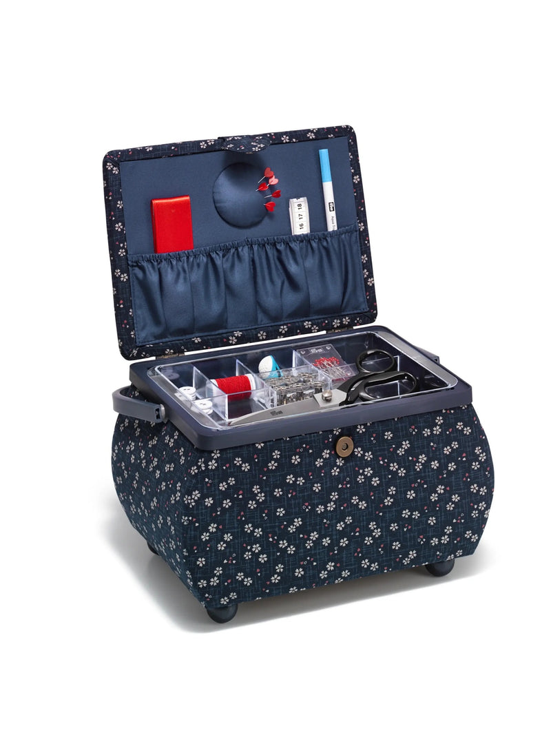 Chargez l'image dans la visionneuse de la galerie, 612640|Prym Curved Sewing Basket, Large, Navy Floral