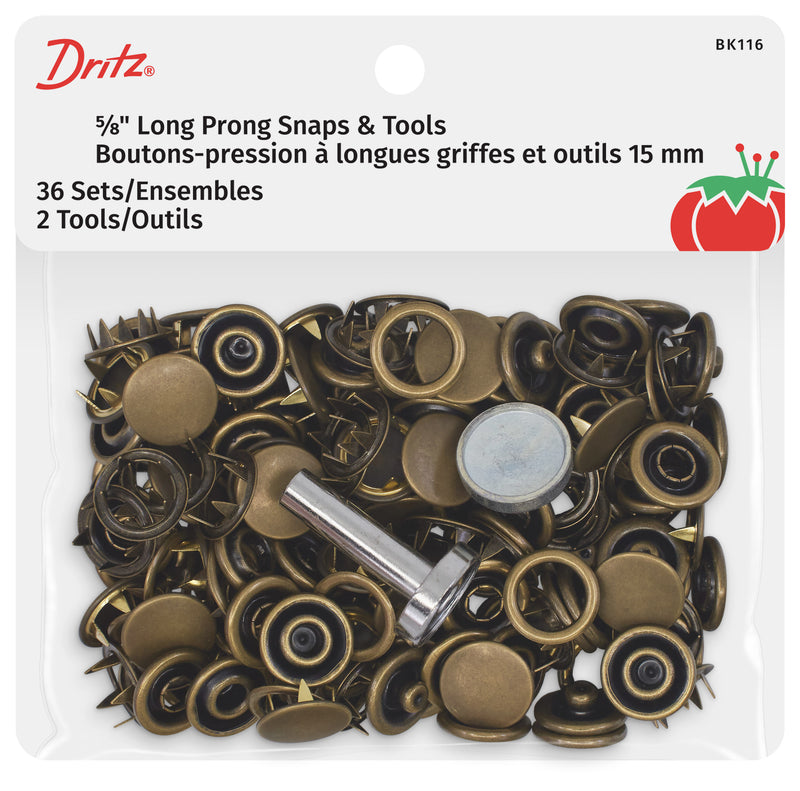 Chargez l'image dans la visionneuse de la galerie, BK116|Dritz 5∕8" Long Prong Snaps & Tools, 36 Sets, Antique brass
