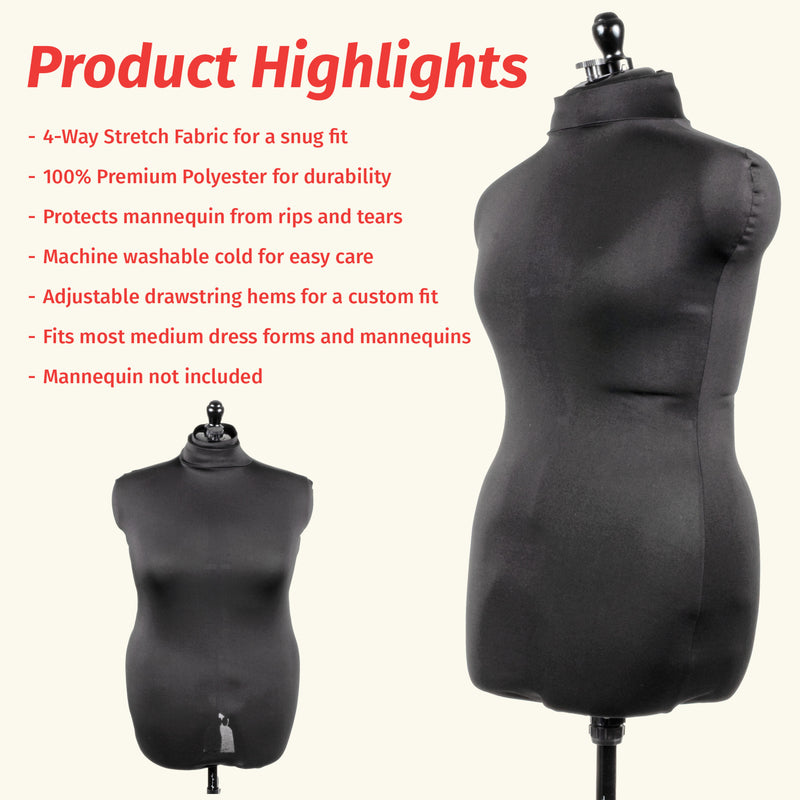 Chargez l'image dans la visionneuse de la galerie, 653161|Dritz Dress Form Fabric Cover, Black, 4-Way Stretch 100% Polyester, Medium