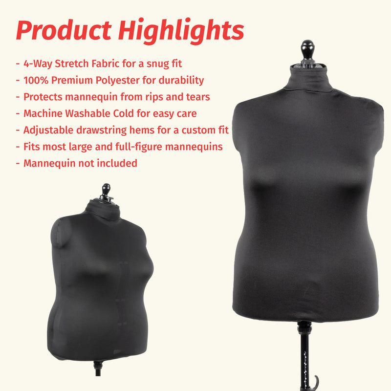 Chargez l'image dans la visionneuse de la galerie, 653162|Dritz Dress Form Fabric Cover, Black, 4-Way Stretch 100% Polyester, Large