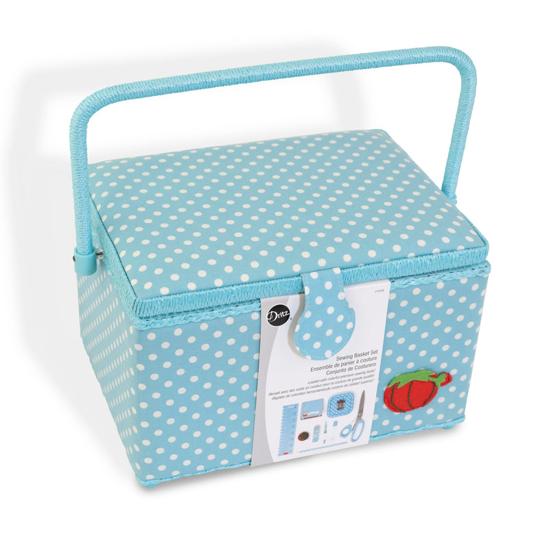 Chargez l'image dans la visionneuse de la galerie, Z10458|Dritz Sewing Basket Kit, Aqua Dots, Large