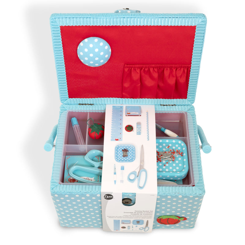 Chargez l'image dans la visionneuse de la galerie, Z10458|Dritz Sewing Basket Kit, Aqua Dots, Large