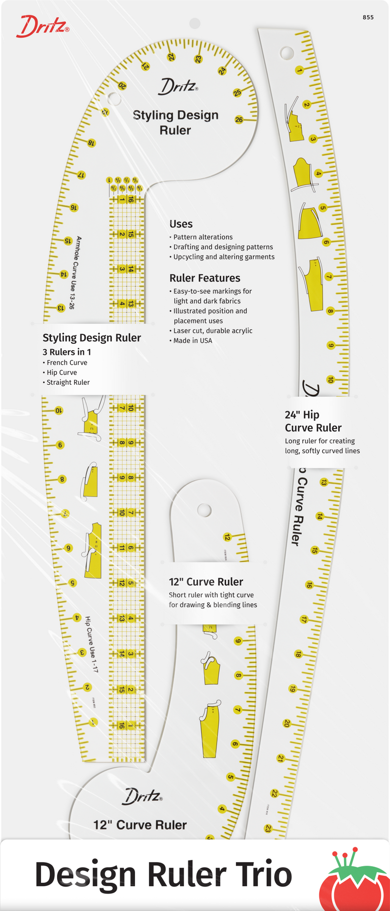 Chargez l'image dans la visionneuse de la galerie, 855|Dritz Design Ruler Trio, 3 Sewing Rulers, Clear