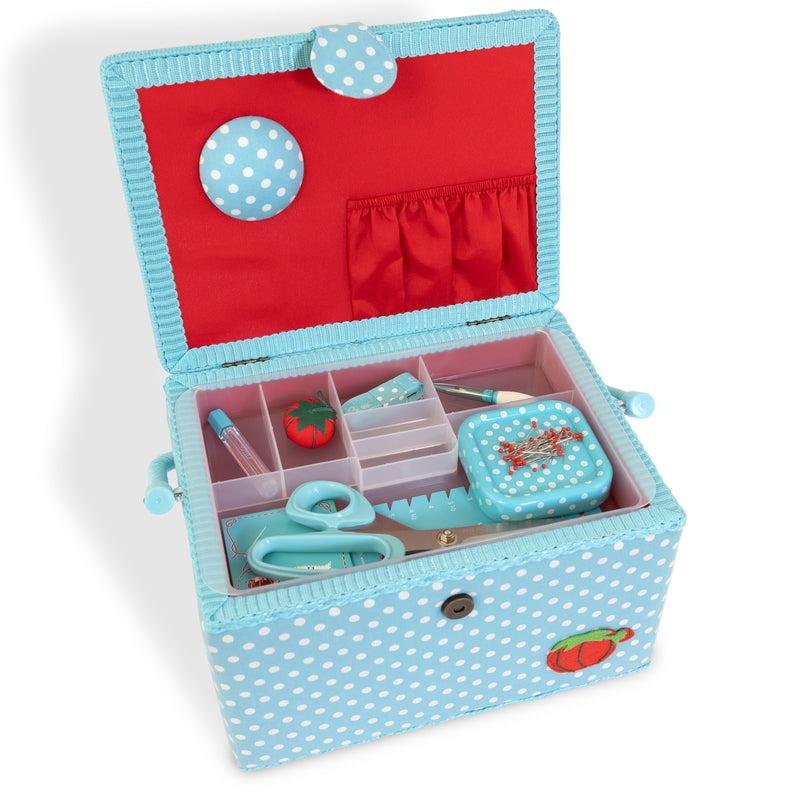 Chargez l'image dans la visionneuse de la galerie, Z10458|Dritz Sewing Basket Kit, Aqua Dots, Large
