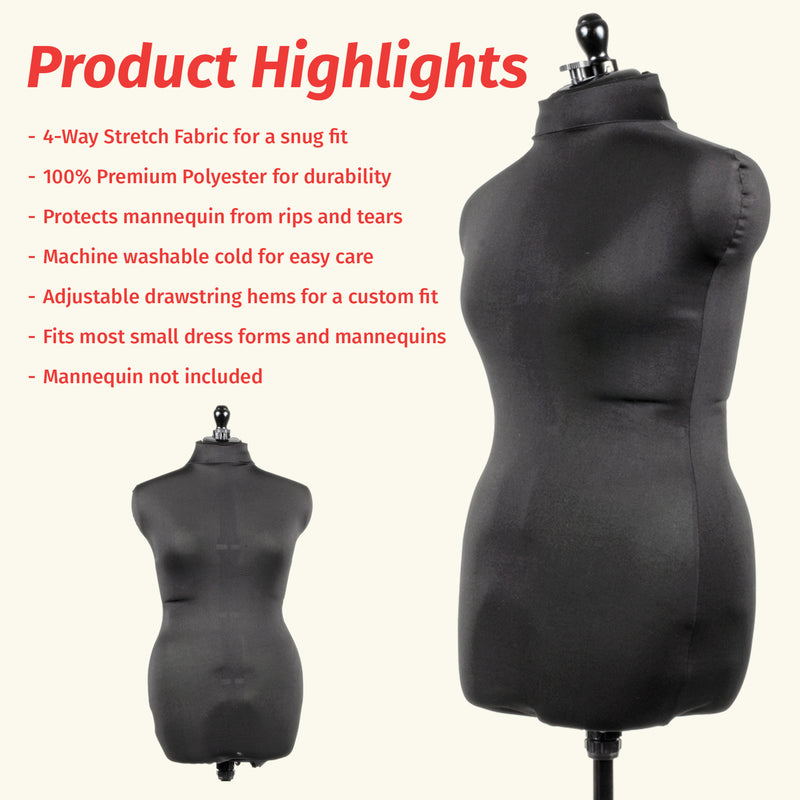 Chargez l'image dans la visionneuse de la galerie, 653159|Dritz Dress Form Fabric Cover, Black, 4-Way Stretch 100% Polyester, Small