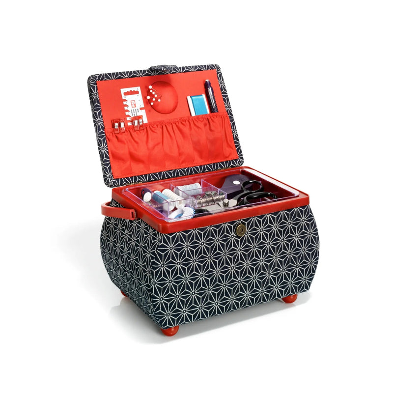 Chargez l'image dans la visionneuse de la galerie, 612031|Prym Curved Sewing Basket, Large, Navy & Red Geometric