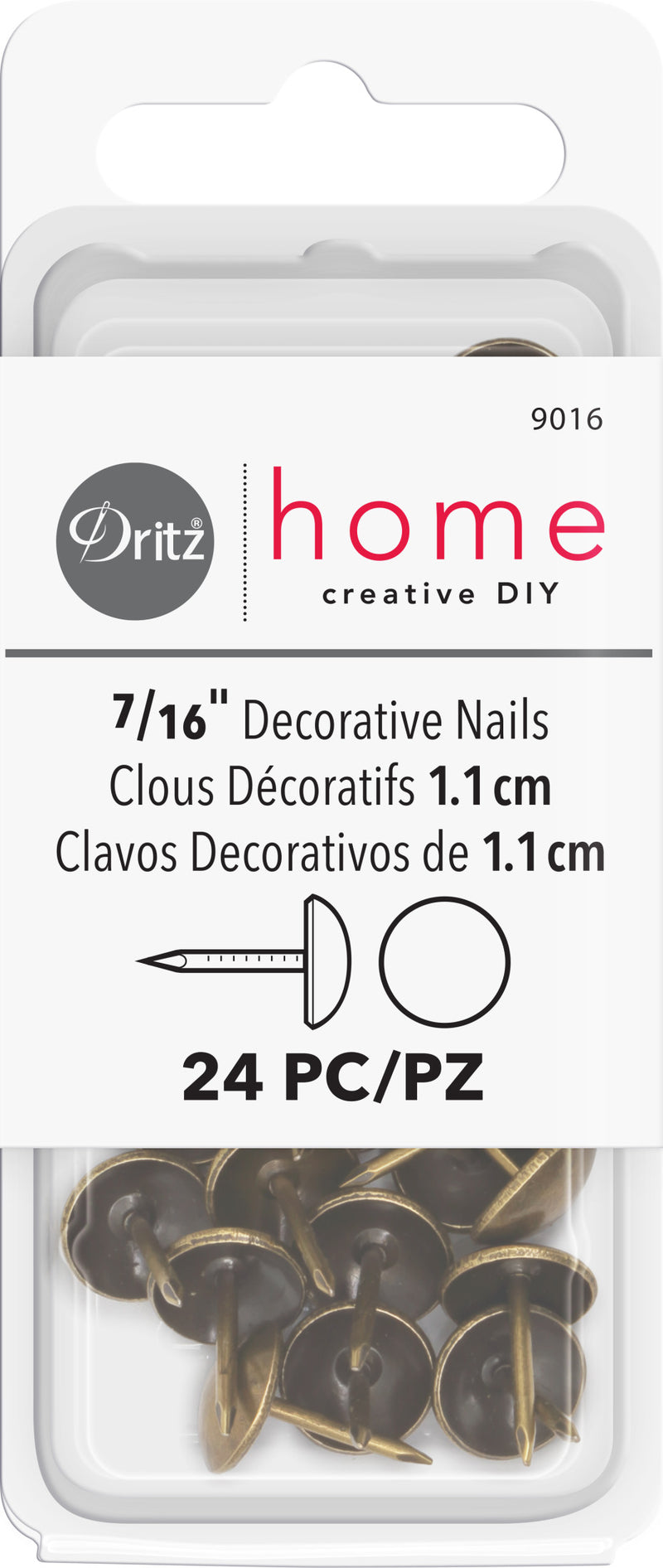 Chargez l'image dans la visionneuse de la galerie, 9016|Dritz 7/16" Smooth Decorative Nails, Antique Brass, 24 pc