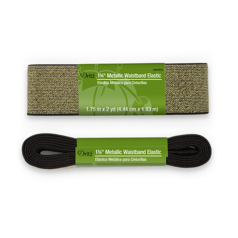 Chargez l'image dans la visionneuse de la galerie, 9590BG|Dritz 1-3/4" Metallic Waistband Elastic, Black & Gold Metallic, 2 yd