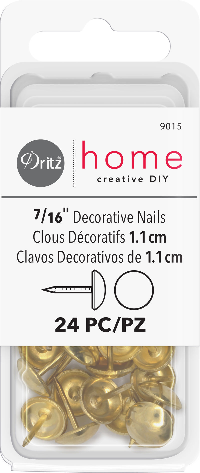 Chargez l'image dans la visionneuse de la galerie, 9015|Dritz 7/16" Smooth Decorative Nails, Brass, 24 pc