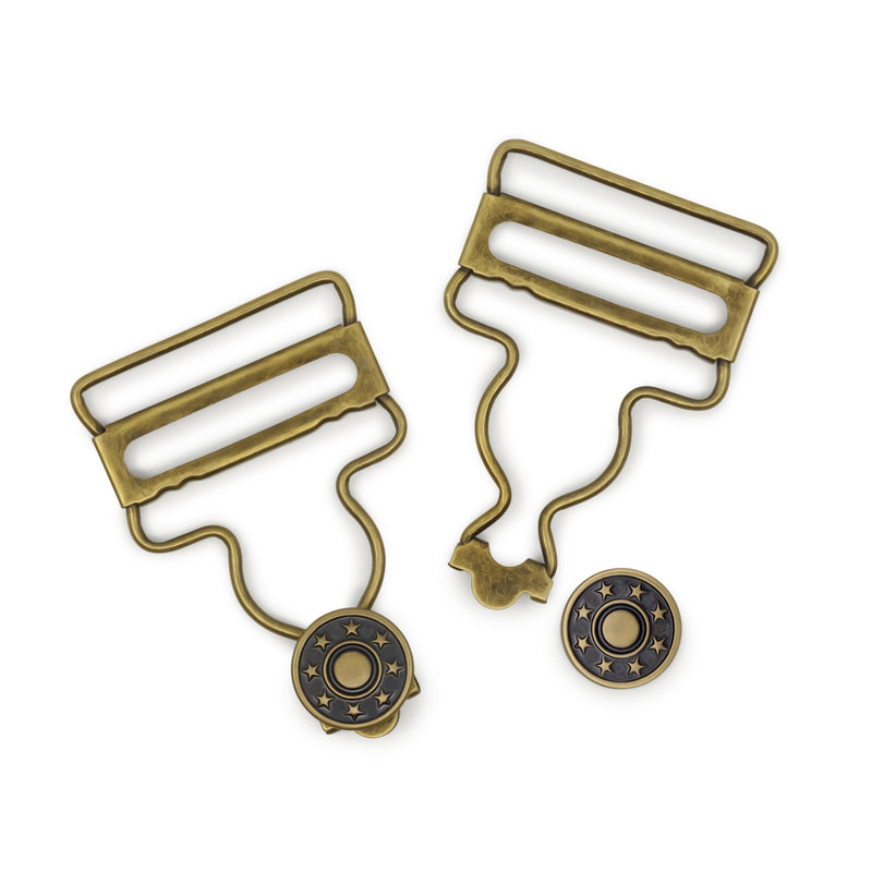 Chargez l'image dans la visionneuse de la galerie, 6-38|Dritz 1-1/4" Overall Buckles with No-Sew Buttons, Antique Brass, 2 pc