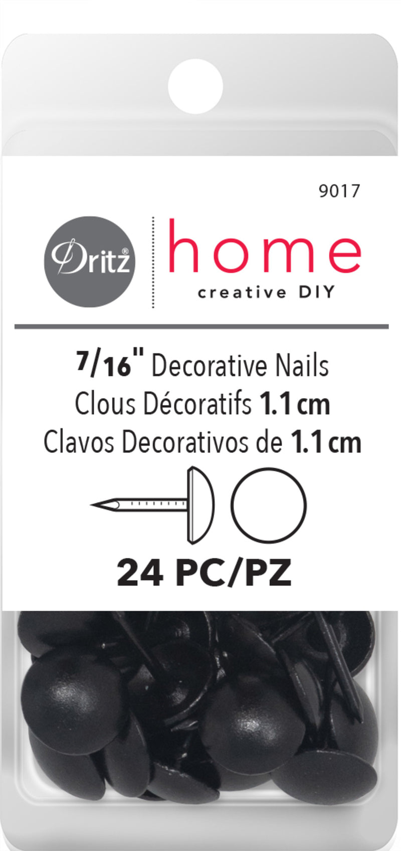 Chargez l'image dans la visionneuse de la galerie, 9017|Dritz 7/16" Smooth Decorative Nails, Black, 24 pc