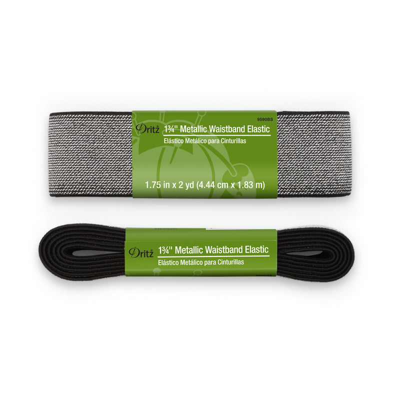 Chargez l'image dans la visionneuse de la galerie, 9590BS|Dritz 1-3/4" Metallic Waistband Elastic, Black & Silver Metallic, 2 yd