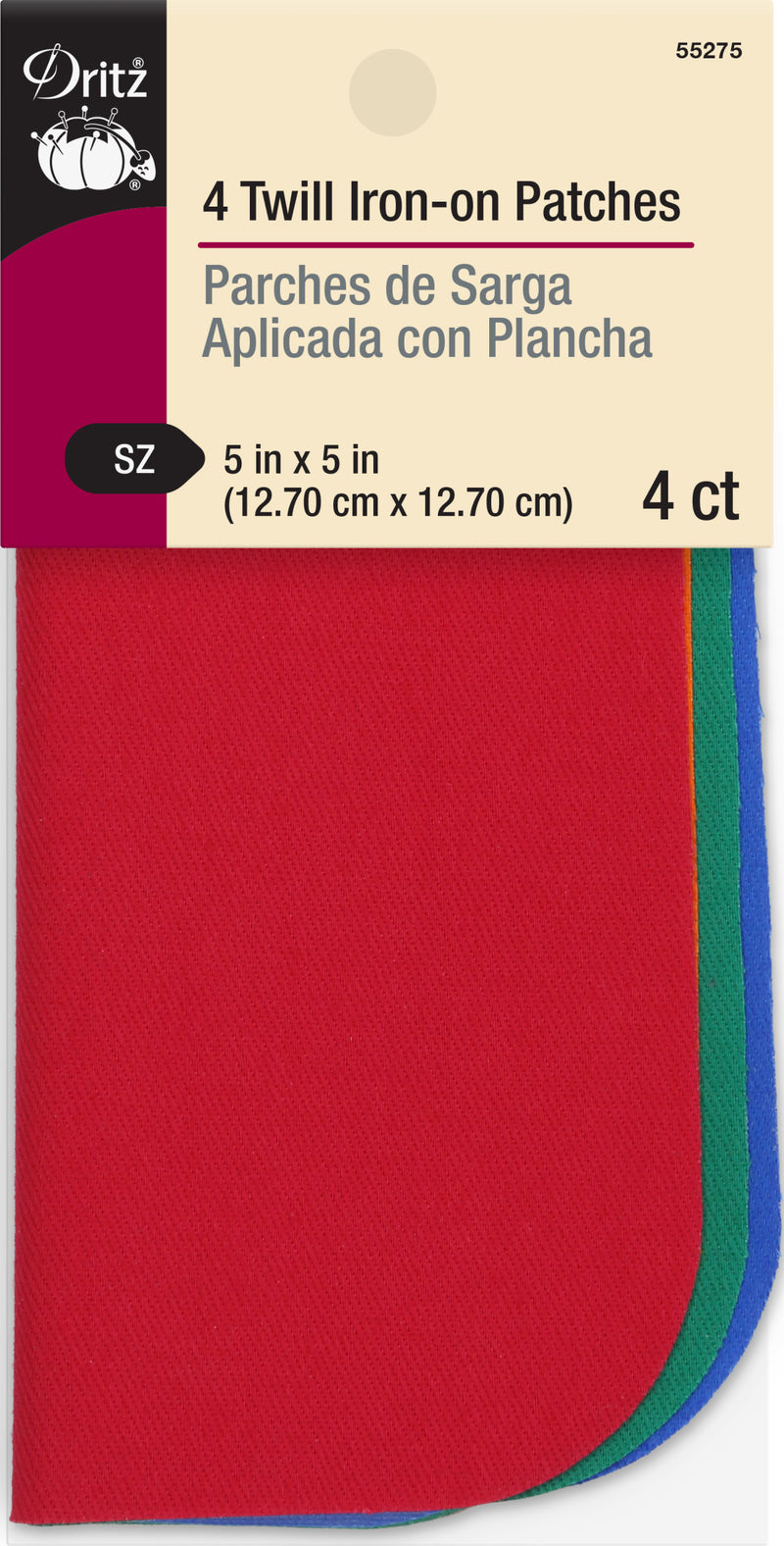 Chargez l'image dans la visionneuse de la galerie, 55275|Dritz Twill Iron-On Patches, 5" x 5", 4 pc, Bright Assorted