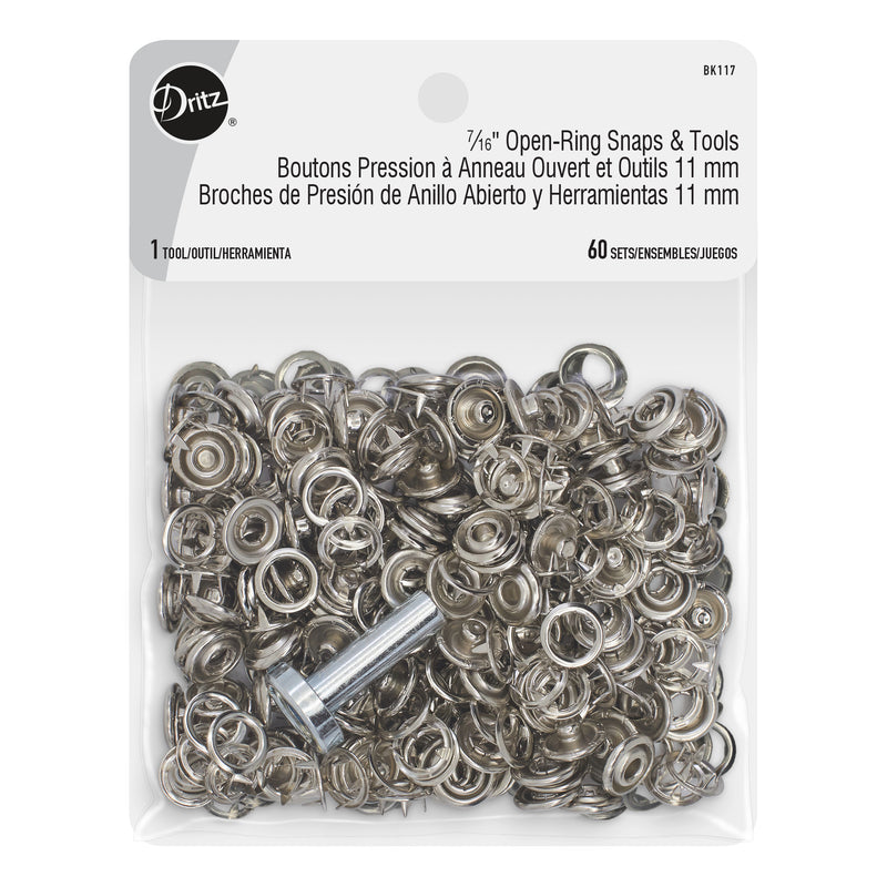Chargez l'image dans la visionneuse de la galerie, BK117|Dritz 7∕16" Open-Ring Snaps & Tools, 60 Sets, Nickel