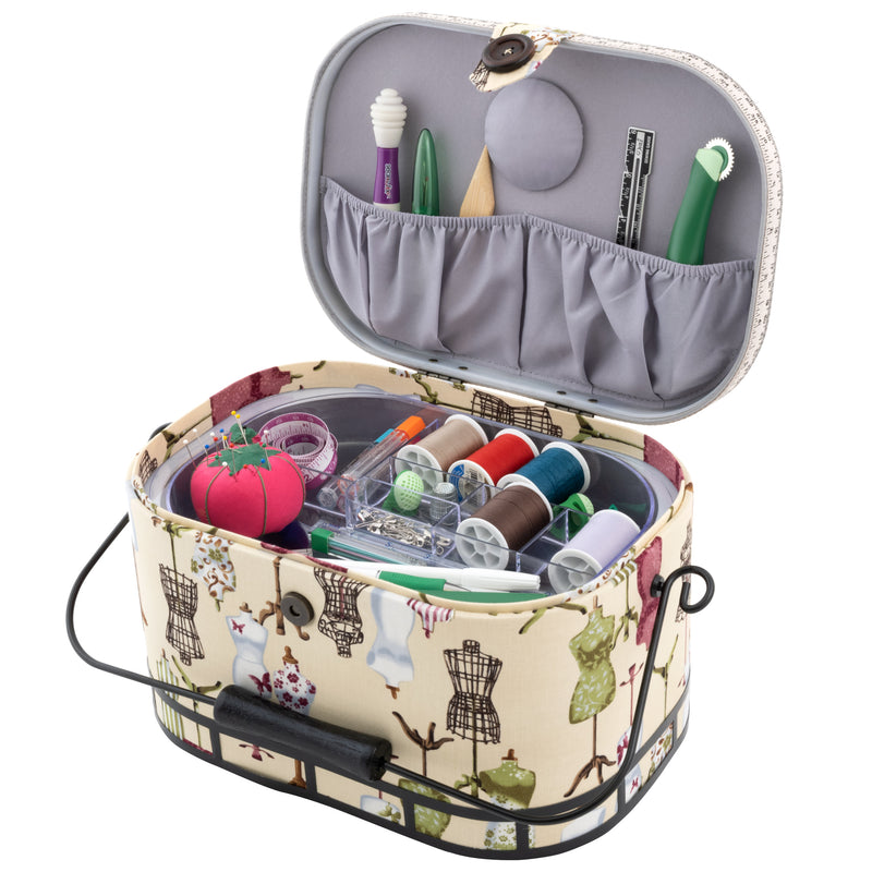 Chargez l'image dans la visionneuse de la galerie, Z10332-131|Dritz Oval Sewing Basket with Metal Handle, Large