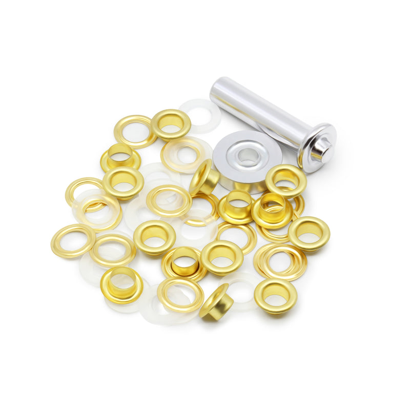 Chargez l'image dans la visionneuse de la galerie, 730-37-T|Dritz 1/4" 2-Part Eyelets & Tools, 15 Sets, Matte Gold