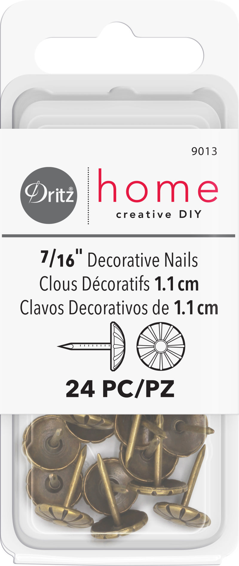 Chargez l'image dans la visionneuse de la galerie, 9013|Dritz 7/16" Decorative Daisy Nails, Antique Brass, 24 pc