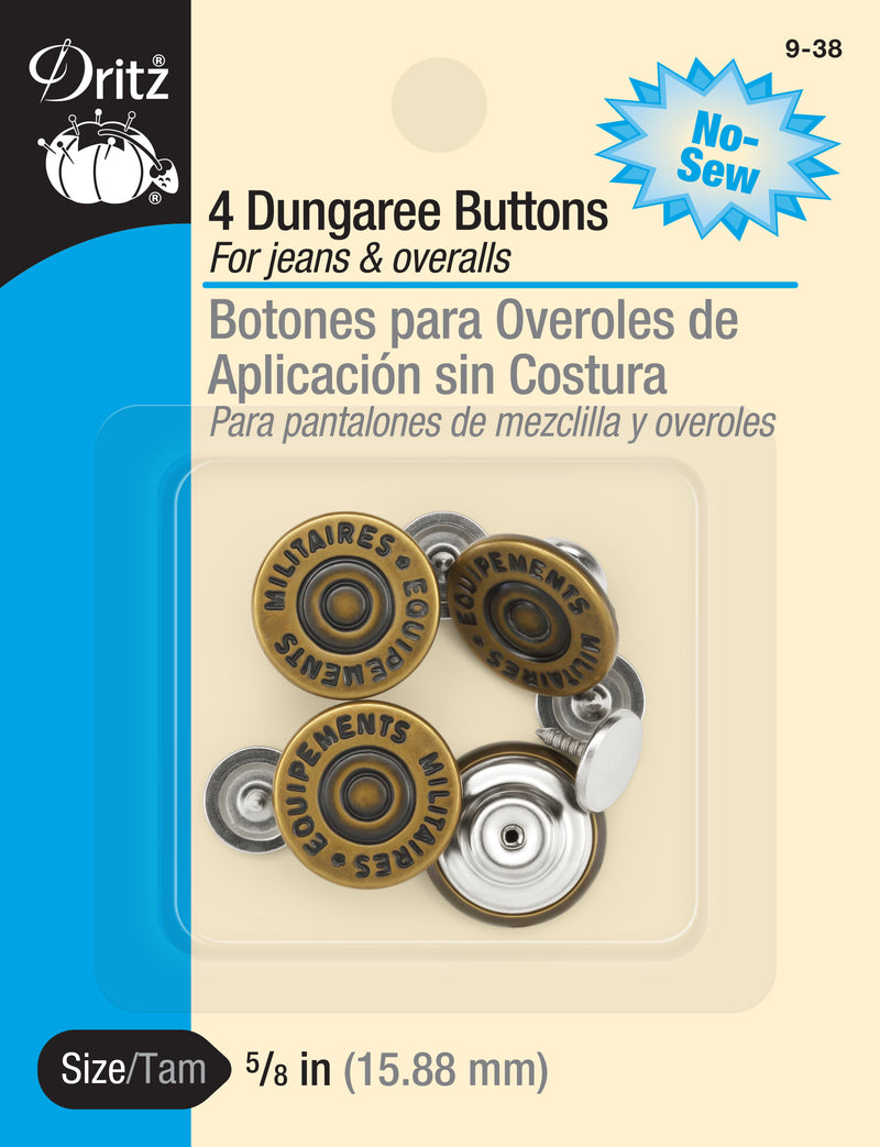 Chargez l'image dans la visionneuse de la galerie, 9-38|Dritz 5/8" Dungaree Buttons, 4 pc, Antique brass