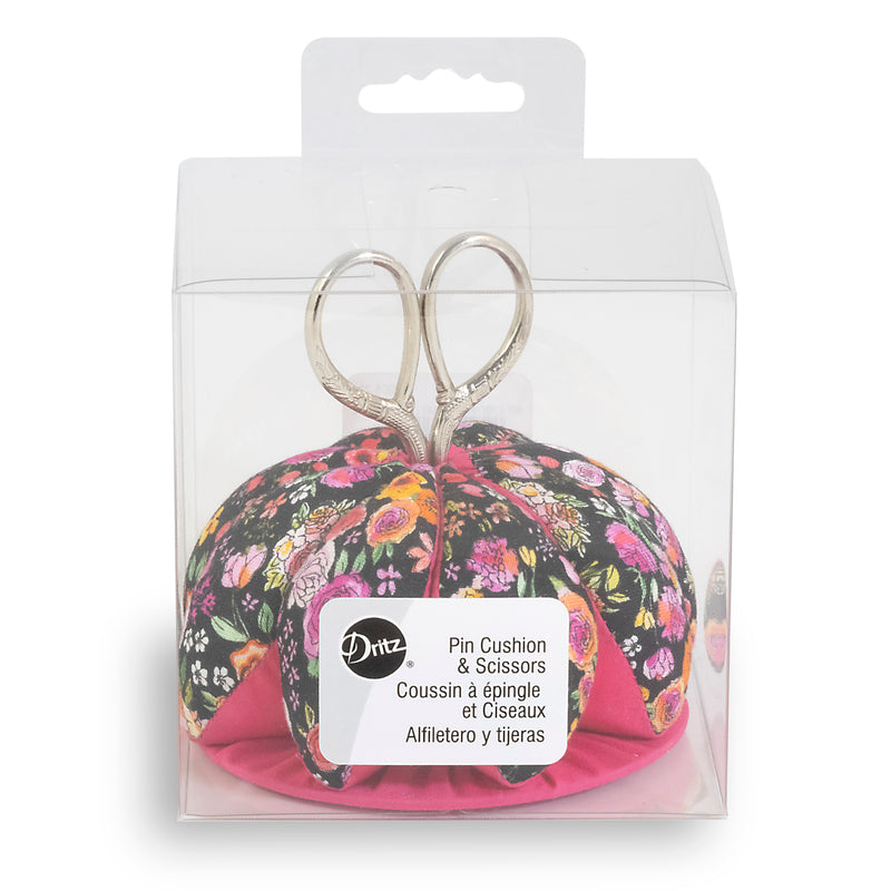 Chargez l'image dans la visionneuse de la galerie, Z00268-22|Dritz Pin Cushion with Scissors, Black Floral