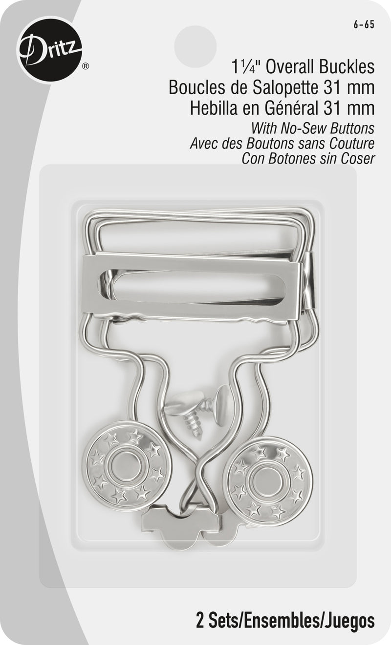 Chargez l'image dans la visionneuse de la galerie, 6-65|Dritz 1-1/4" Overall Buckles with No-Sew Buttons, Nickel, 2 pc