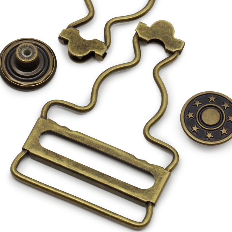 Chargez l'image dans la visionneuse de la galerie, 6-38|Dritz 1-1/4" Overall Buckles with No-Sew Buttons, Antique Brass, 2 pc