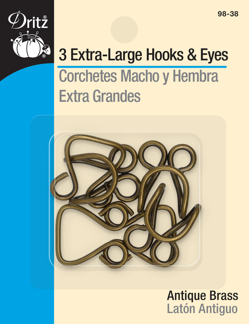 Chargez l'image dans la visionneuse de la galerie, 98-38|Dritz Extra-Large Hooks & Eyes, 3 Sets, Antique Brass