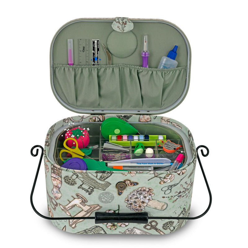 Chargez l'image dans la visionneuse de la galerie, Z10332-211|Dritz Oval Sewing Basket with Metal Handle, Large
