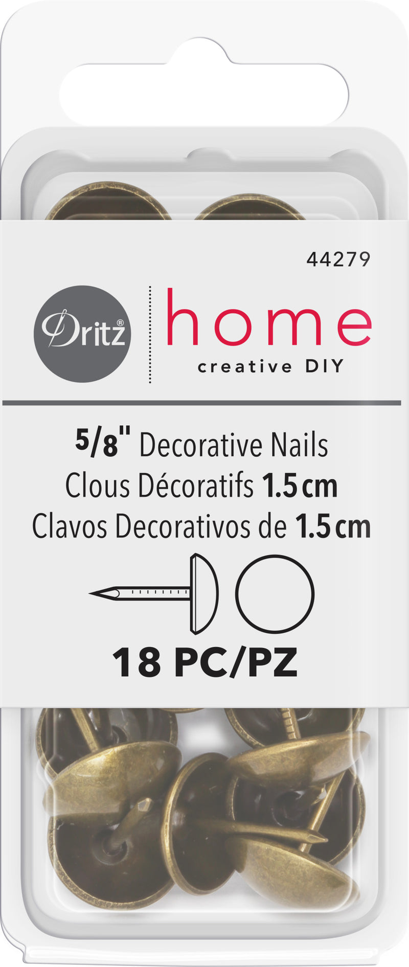 Chargez l'image dans la visionneuse de la galerie, 44279|Dritz 5/8" Smooth Decorative Nails, Antique Brass, 18 pc