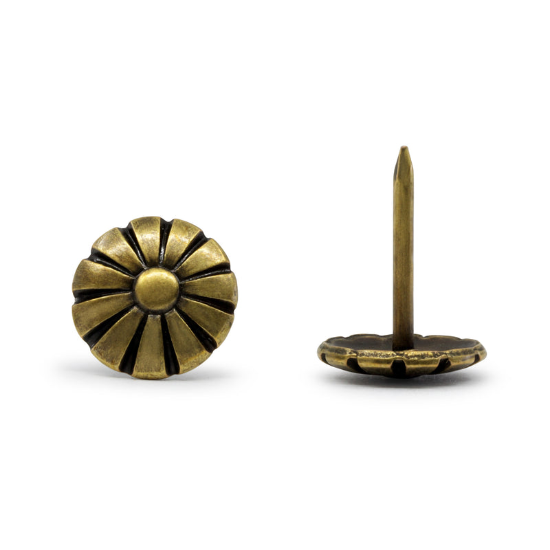 Chargez l'image dans la visionneuse de la galerie, 9013|Dritz 7/16" Decorative Daisy Nails, Antique Brass, 24 pc