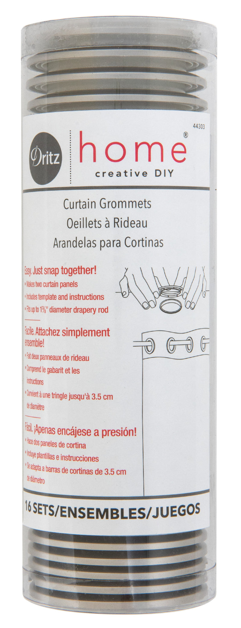 Chargez l'image dans la visionneuse de la galerie, 44303|Dritz 1-9/16" Plastic Curtain Grommets, Pewter, 16 Sets