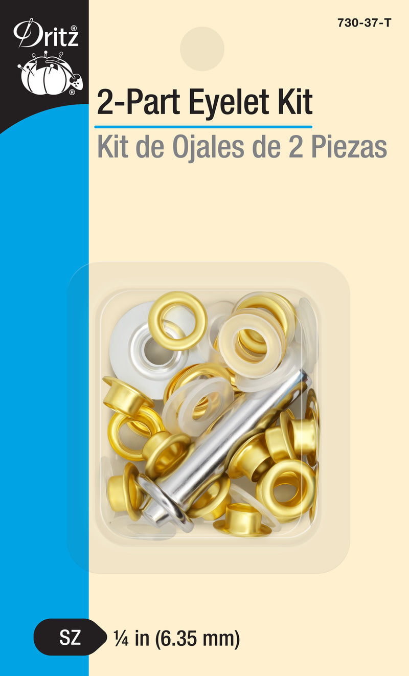 Chargez l'image dans la visionneuse de la galerie, 730-37-T|Dritz 1/4" 2-Part Eyelets & Tools, 15 Sets, Matte Gold