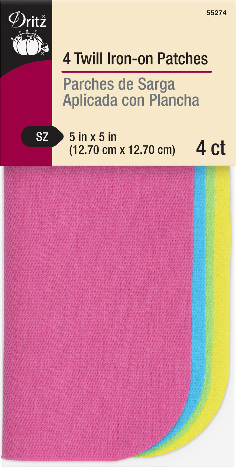 Chargez l'image dans la visionneuse de la galerie, 55274|Dritz Twill Iron-On Patches, 5" x 5", 4 pc, Neon Assorted
