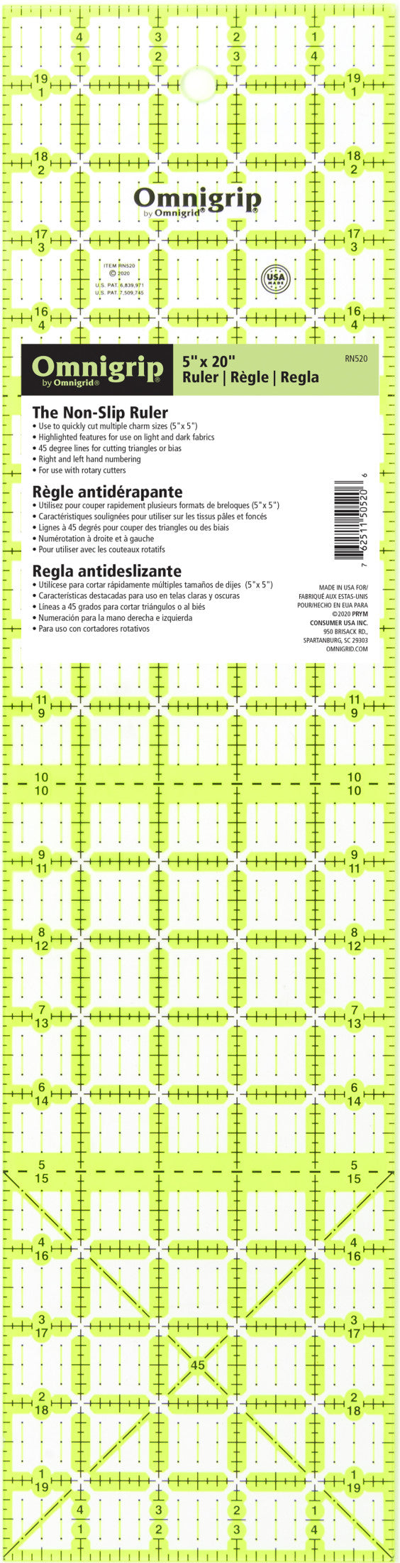 Chargez l'image dans la visionneuse de la galerie, RN520|Omnigrid Omnigrip Neon Rectangle Ruler, 5" x 20"