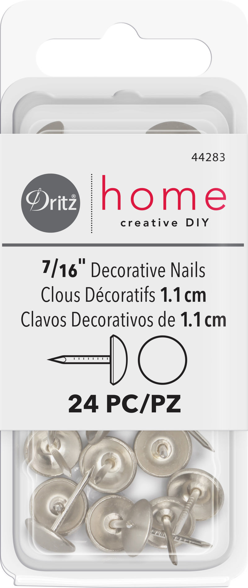 Chargez l'image dans la visionneuse de la galerie, 44283|Dritz 7/16" Smooth Decorative Nails, Brushed Nickel, 24 pc
