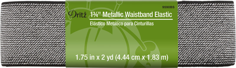 Chargez l'image dans la visionneuse de la galerie, 9590BS|Dritz 1-3/4" Metallic Waistband Elastic, Black & Silver Metallic, 2 yd