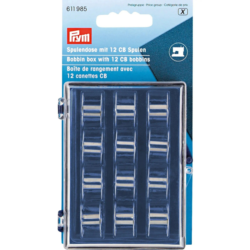 Load image into Gallery viewer, 611985| Bobbin box + 12 CB metal sew m/c bobbins 3 x 7 x 9 cm