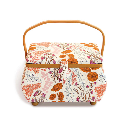 612069| Large Curved Sewing Basket, Orange Wildflower