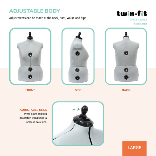 20033|Dritz Twin-Fit Adjustable Dress Form, Large