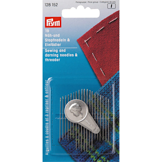 128152|Prym Darning Hand Needles & Threader, Assorted, 19 pc