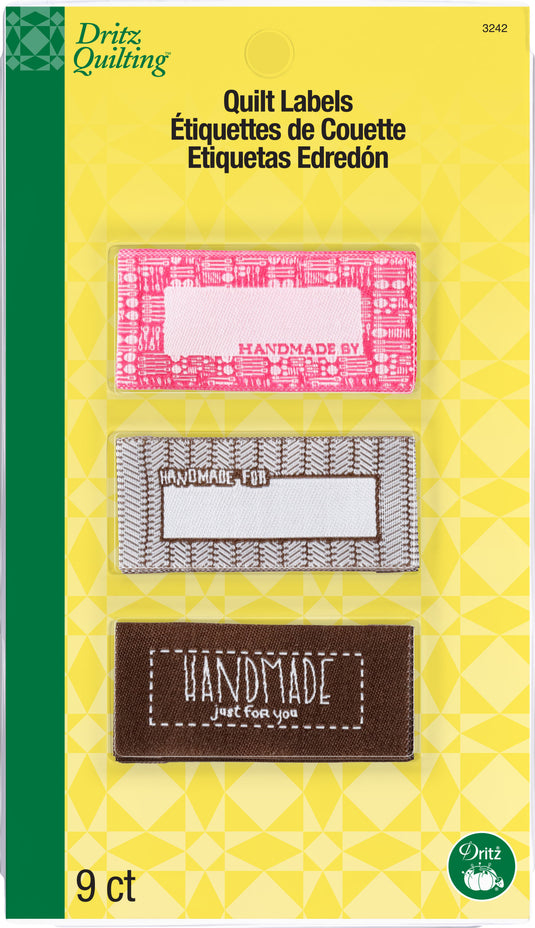 3242|Dritz Sew-on Woven Quilt Labels, Assorted, 9 pc