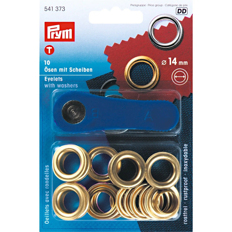 Cargue la imagen en el visor de la galería, 541373|Prym Eyelets with washers 14 mm gold with tools 10pc